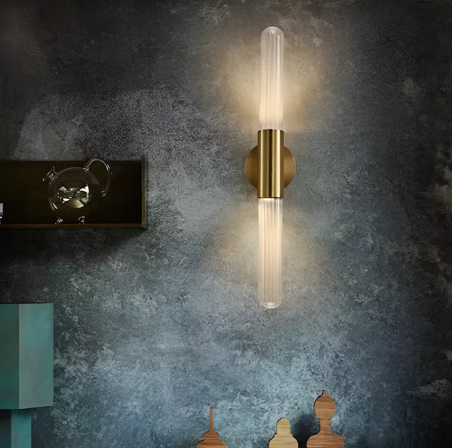 Nordic Water-Ripple Glass Brass Wall Sconce LED 1-Light Lasson Living