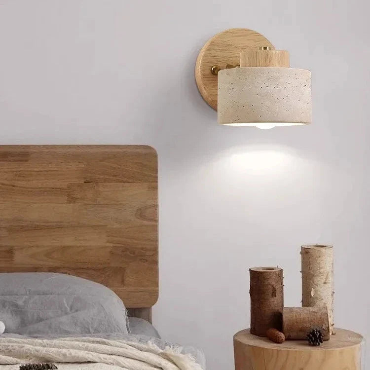 Minimalist Travertine Wood Cylinder Wall Sconce LED 1-light Lasson Living