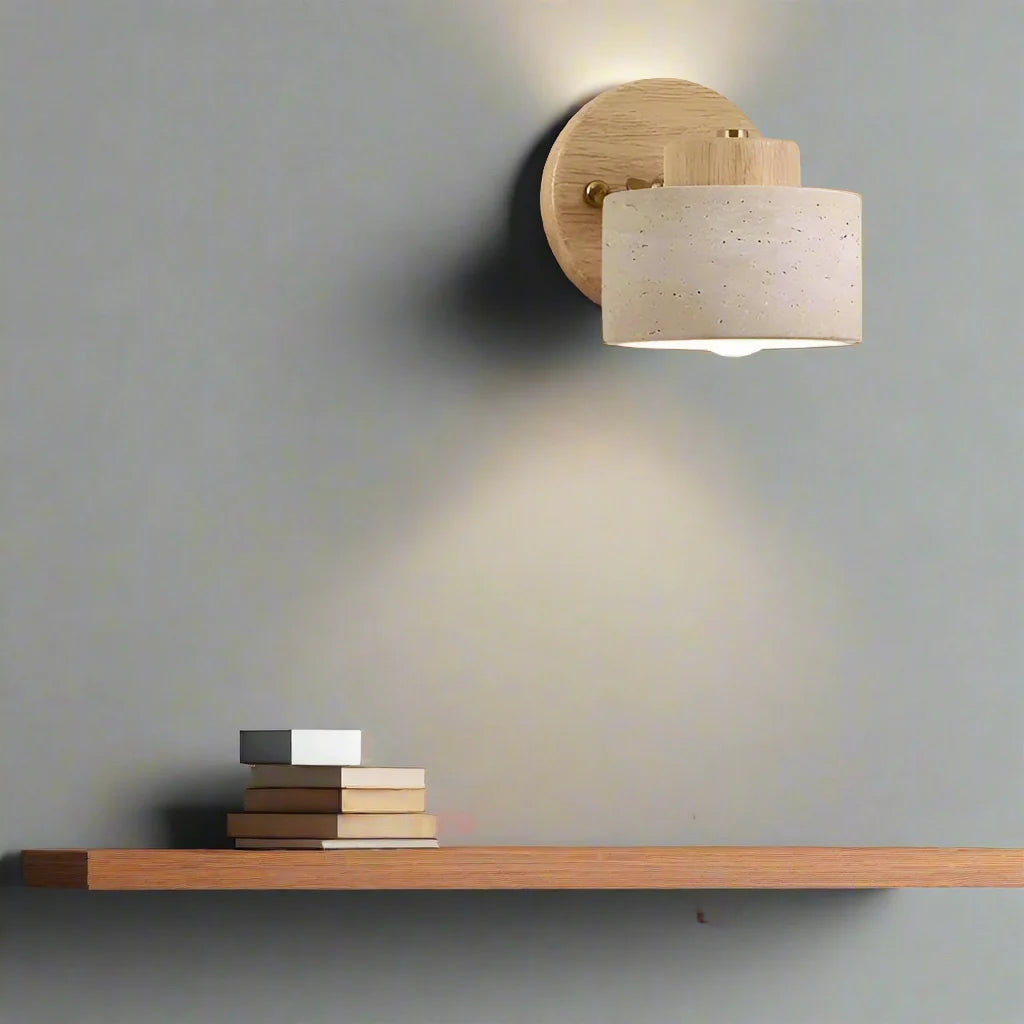 Minimalist Travertine Wood Cylinder Wall Sconce LED 1-light Lasson Living