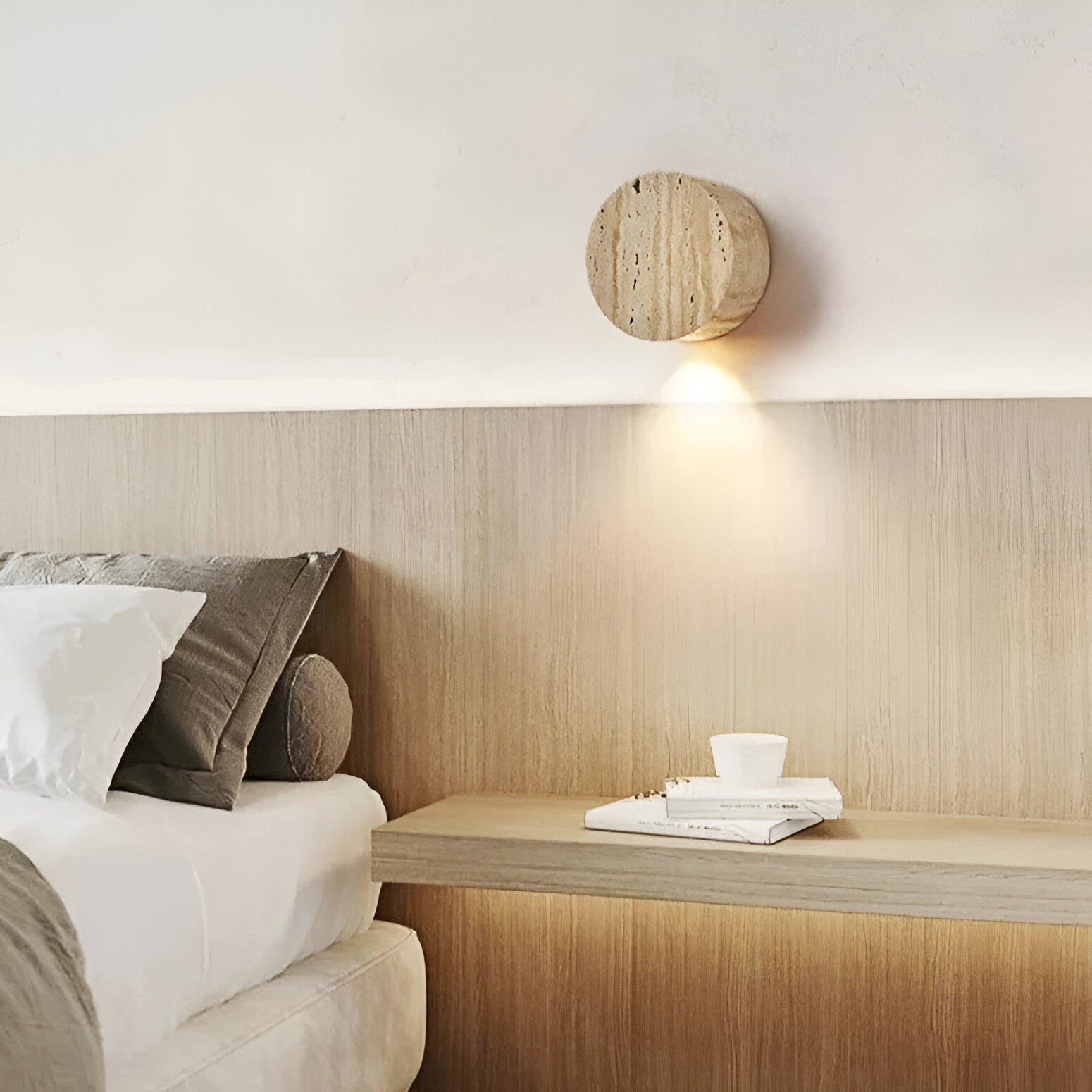 Japanese Wabi-Sabi Travertine Stone Wall Sconce LED 1-Light Lasson Living