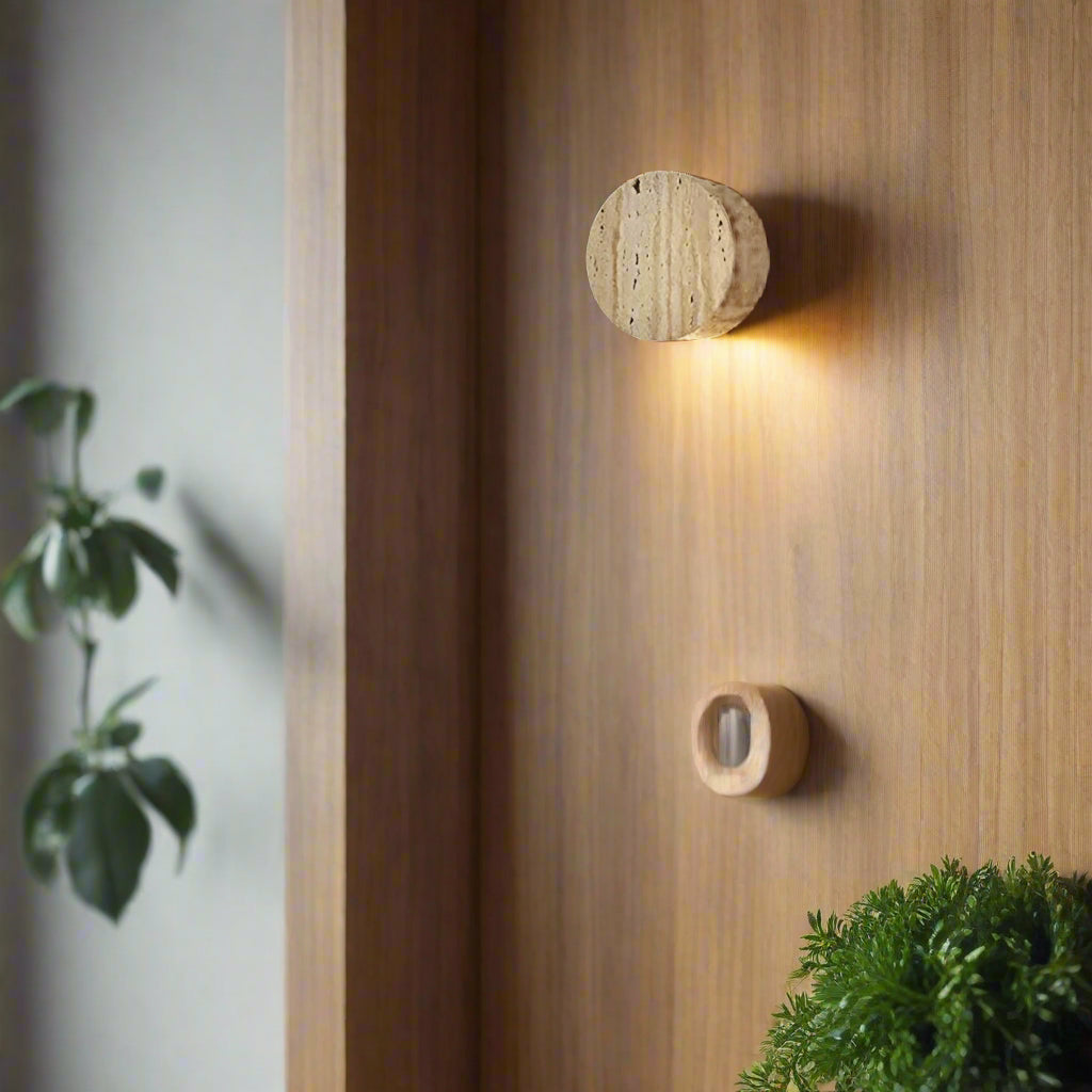 Japanese Wabi-Sabi Travertine Stone Wall Sconce LED 1-Light Lasson Living
