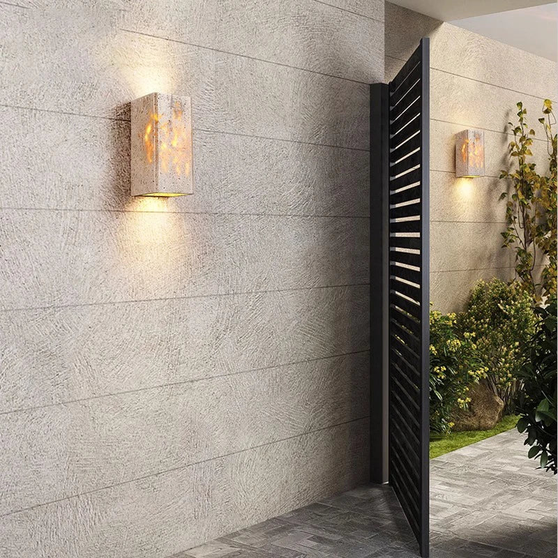 Minimalist Travertine Stone Square Outdoor Wall Light LED 1-Light Lasson Living