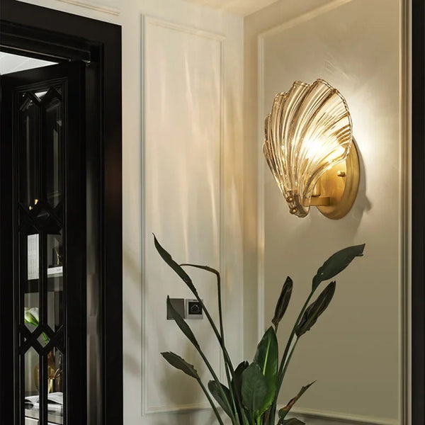 Art Deco Brass Glass Seashell Wall Sconce LED 1-Light Lasson Living