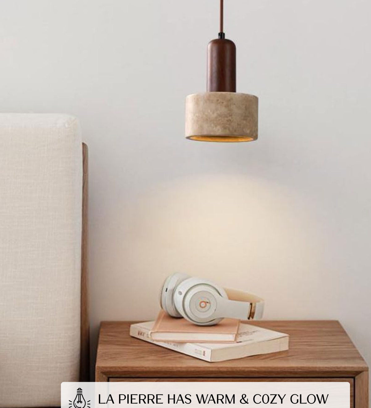 Modern Travertine Wood Cylinder Pendant Light 1-Light Lasson Living