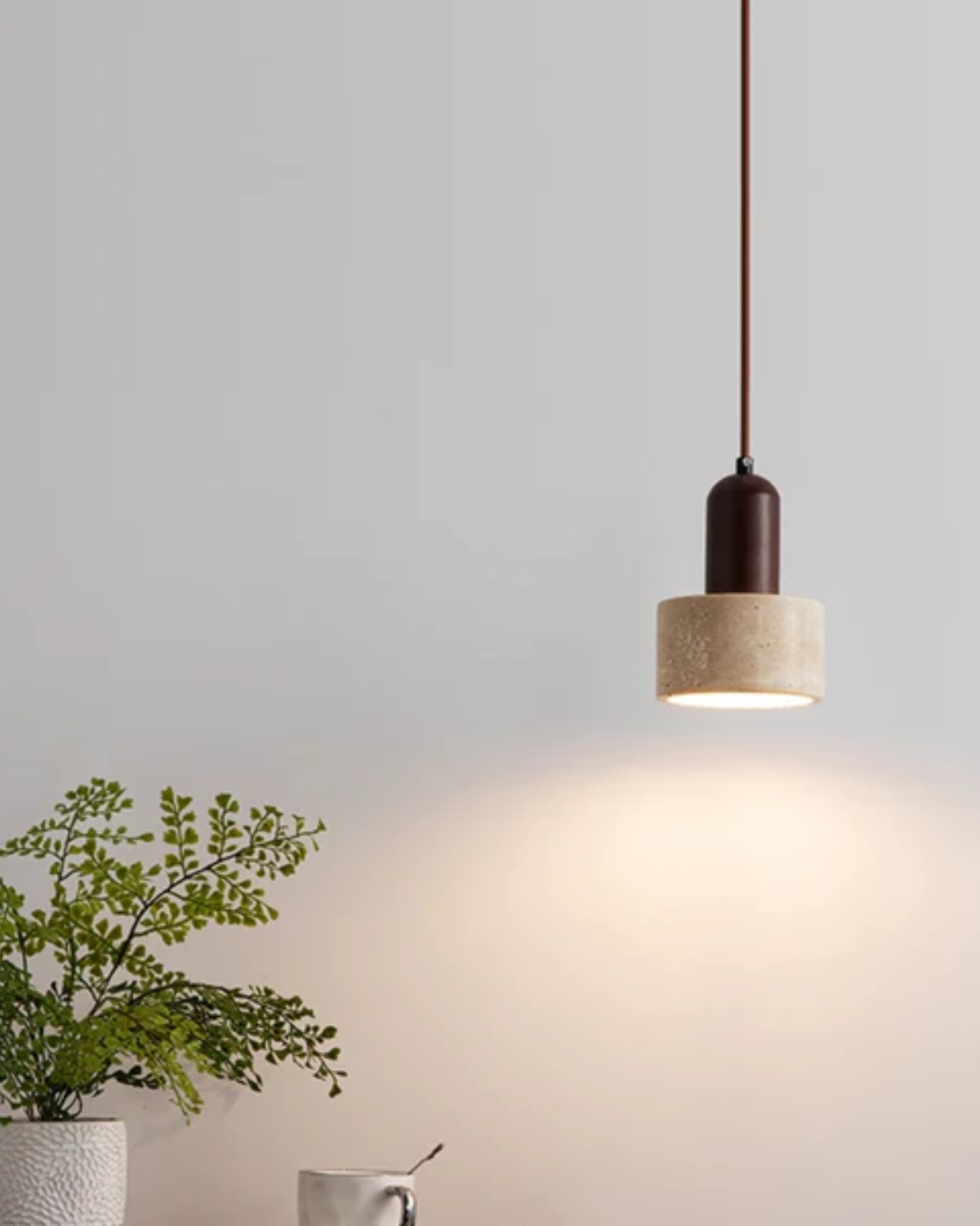 Modern Travertine Wood Cylinder Pendant Light 1-Light Lasson Living