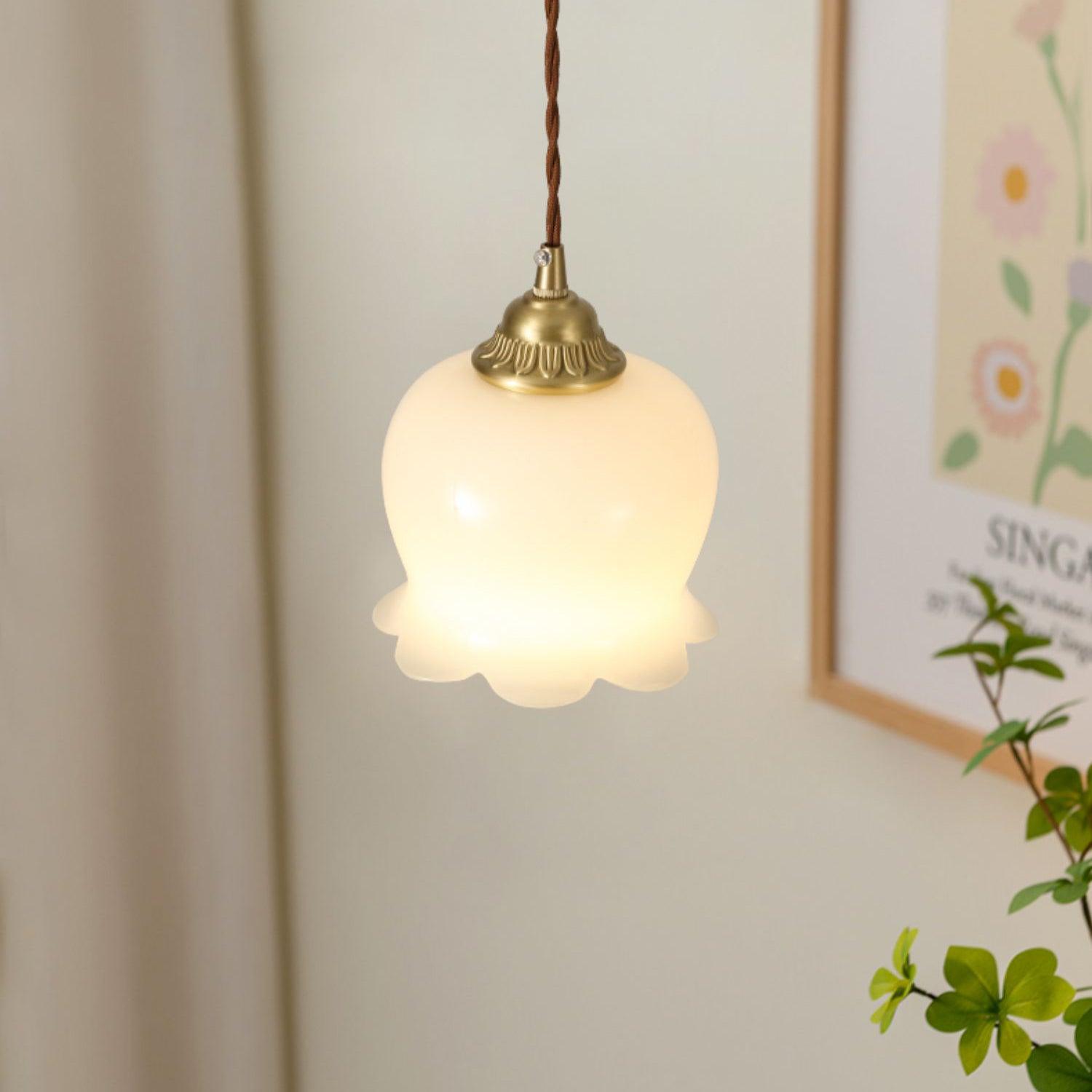 Vintage Brass Petal Glass Pendant Light 1-Light Lasson Living