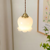 Vintage Brass Petal Glass Pendant Light 1-Light Lasson Living