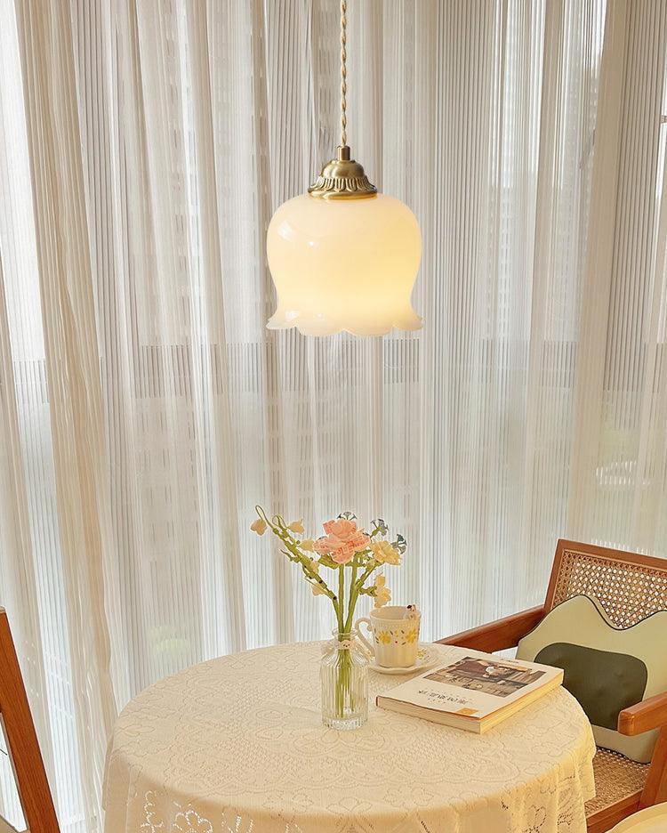 Vintage Brass Petal Glass Pendant Light 1-Light Lasson Living