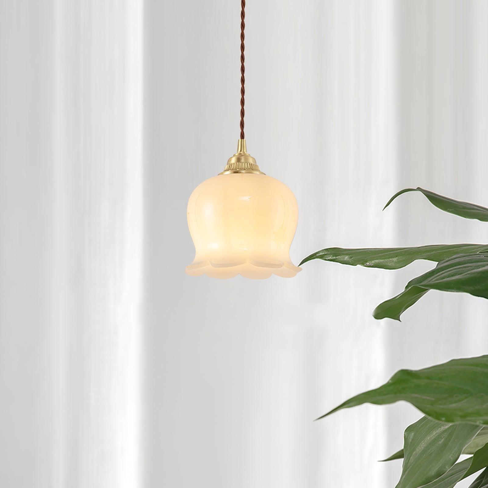 Vintage Brass Petal Glass Pendant Light 1-Light Lasson Living