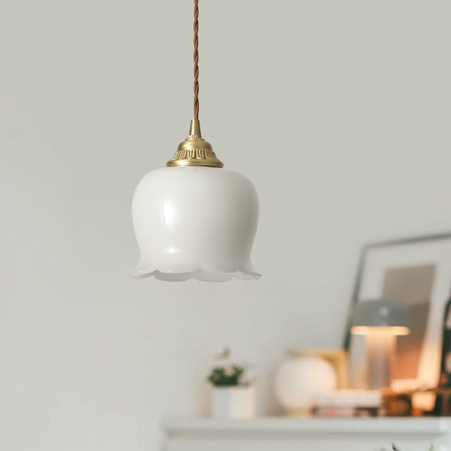 Vintage Brass Petal Glass Pendant Light 1-Light Lasson Living