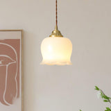 Vintage Brass Petal Glass Pendant Light 1-Light Lasson Living