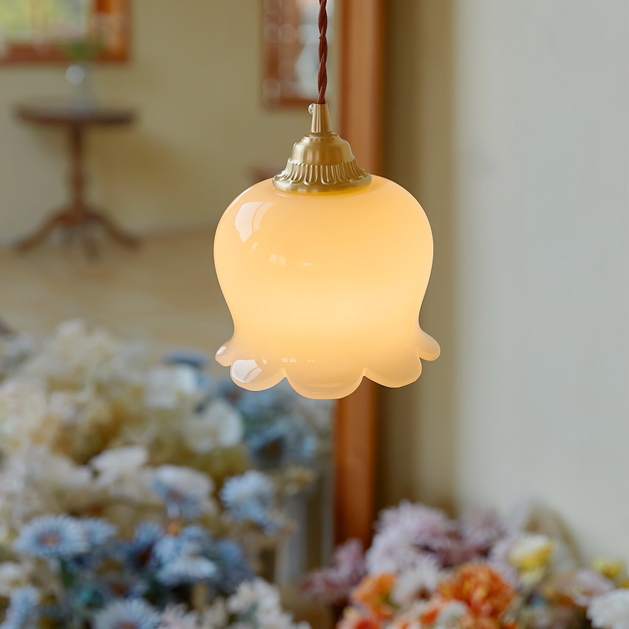 Vintage Brass Petal Glass Pendant Light 1-Light Lasson Living