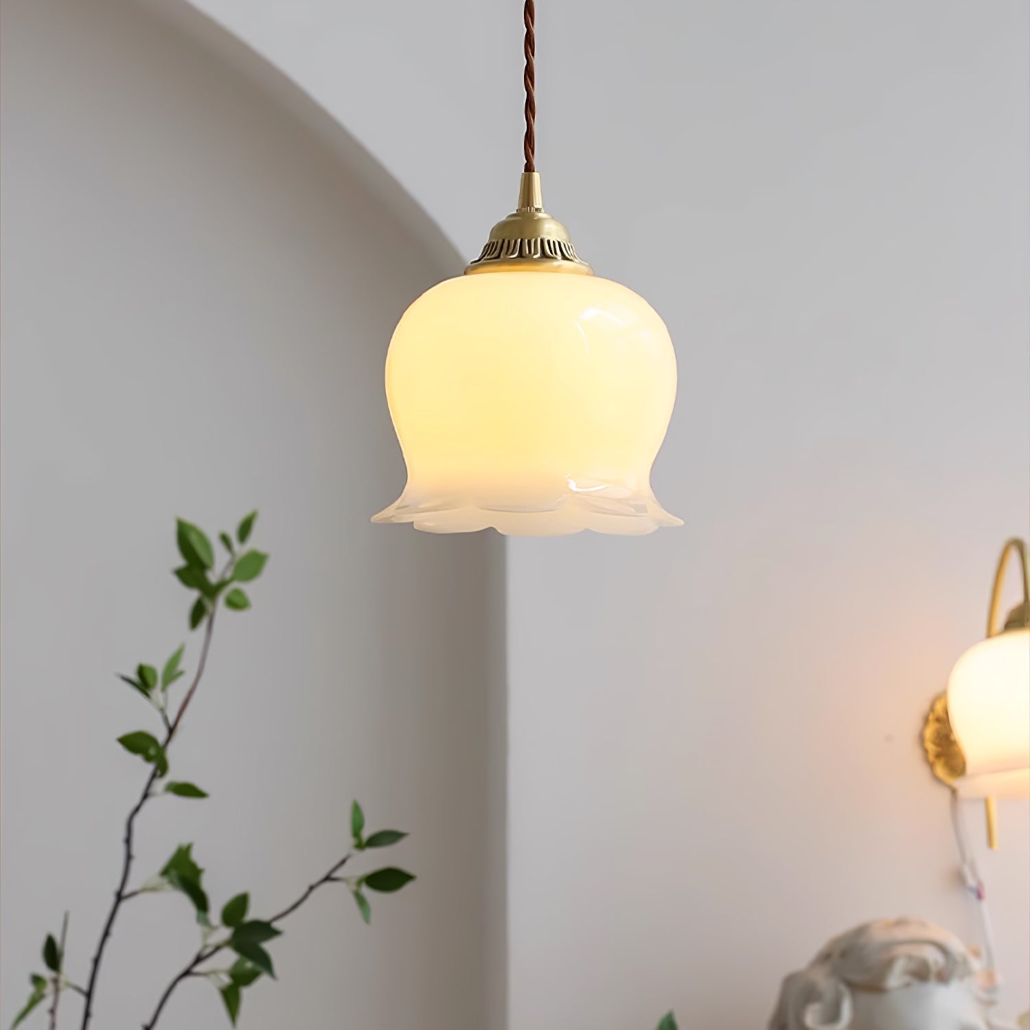 Vintage Brass Petal Glass Pendant Light 1-Light Lasson Living