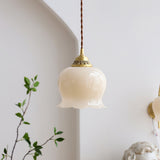 Vintage Brass Petal Glass Pendant Light 1-Light Lasson Living