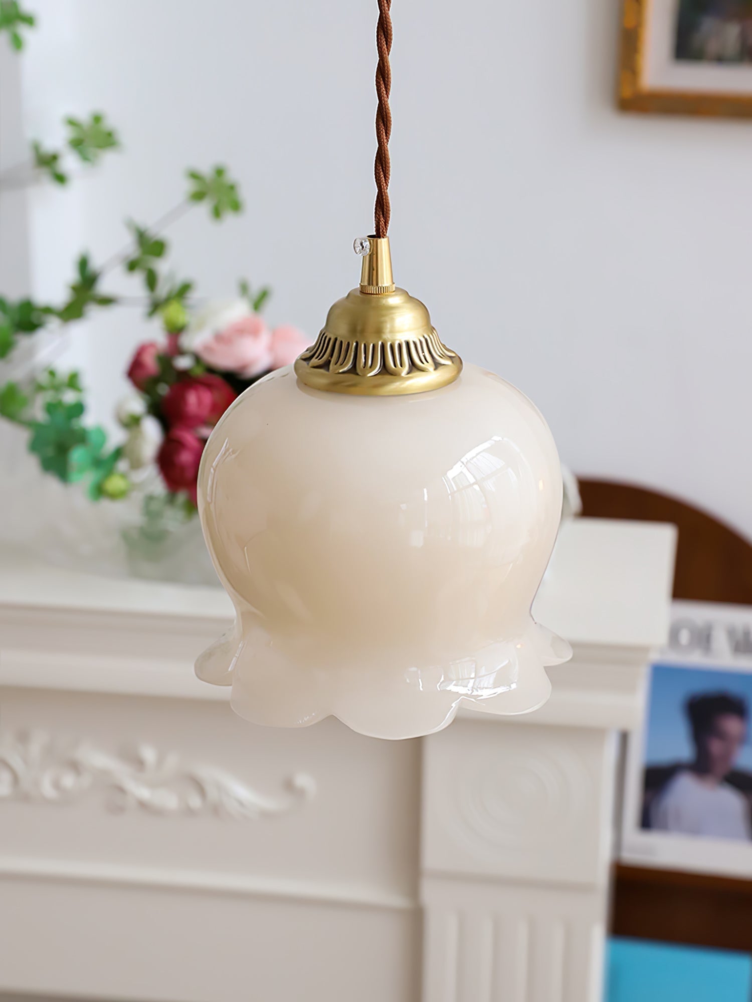 Vintage Brass Petal Glass Pendant Light 1-Light Lasson Living
