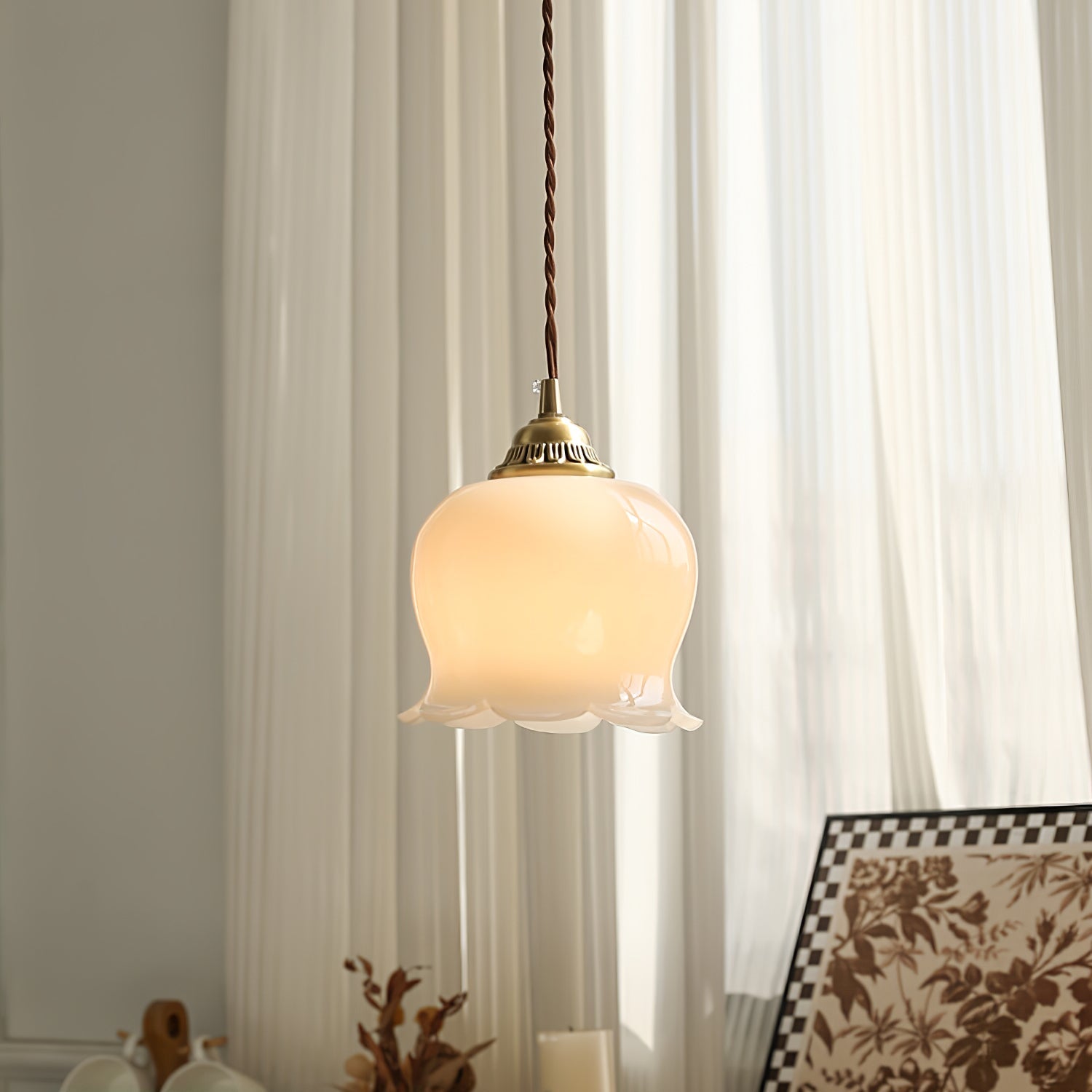 Vintage Brass Petal Glass Pendant Light 1-Light Lasson Living
