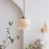 Vintage Brass Petal Glass Pendant Light 1-Light Lasson Living