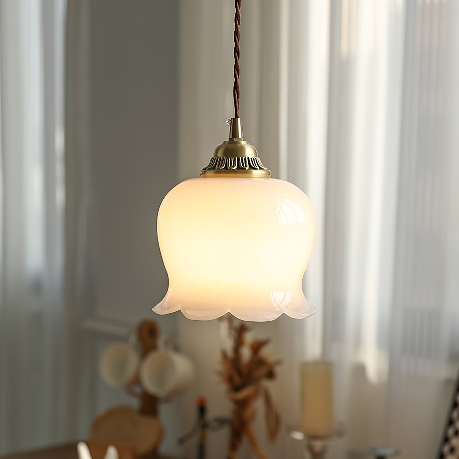 Vintage Brass Petal Glass Pendant Light 1-Light Lasson Living