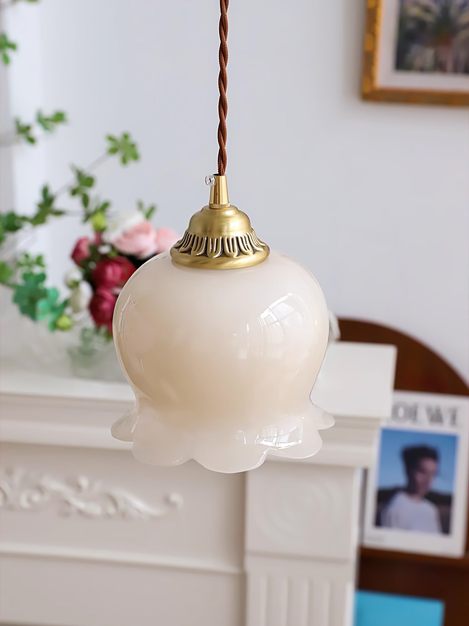 Vintage Brass Petal Glass Pendant Light 1-Light Lasson Living