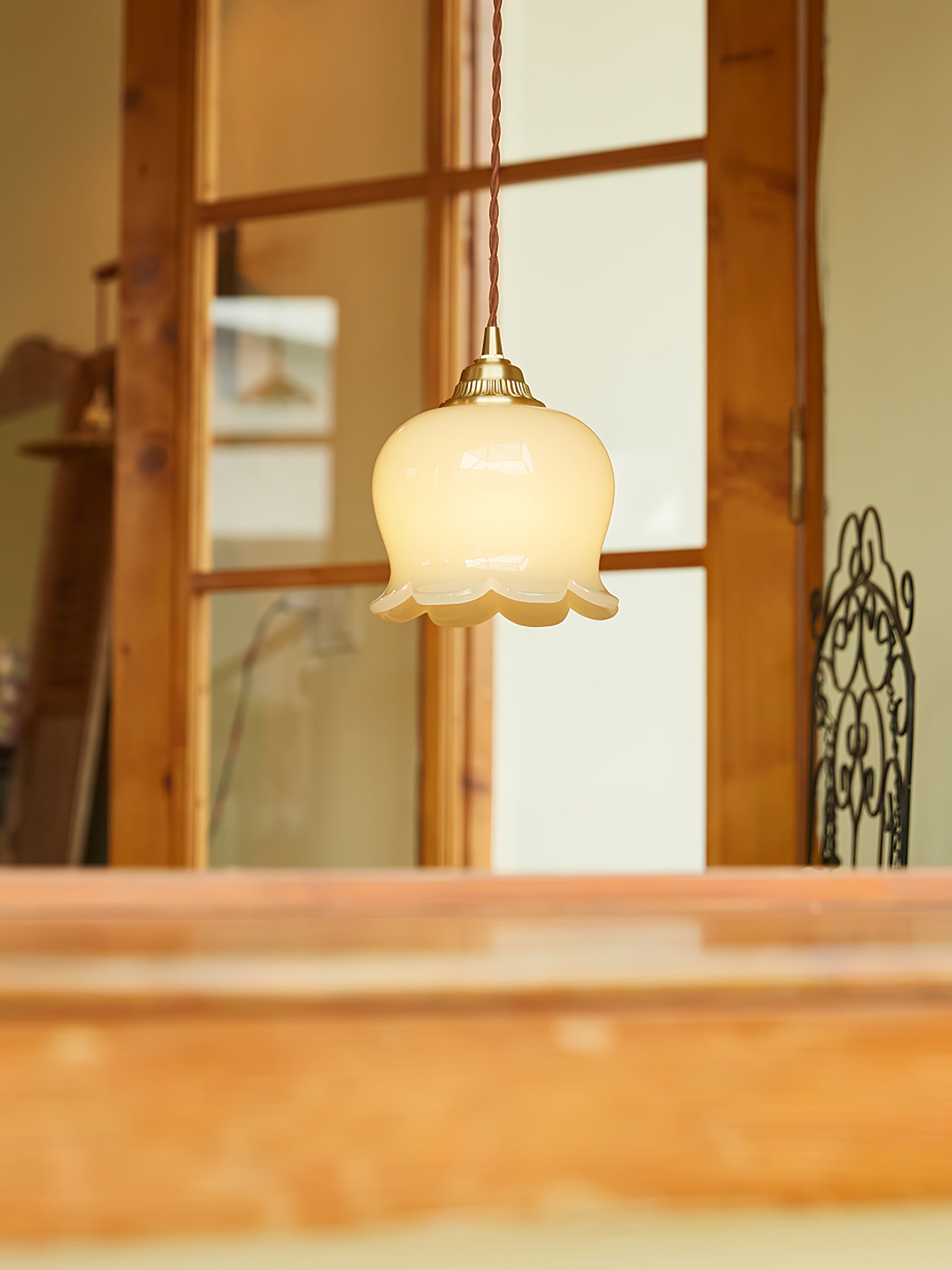 Vintage Brass Petal Glass Pendant Light 1-Light Lasson Living
