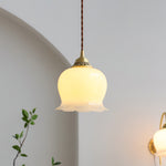 Vintage Brass Petal Glass Pendant Light 1-Light Lasson Living