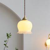 Vintage Brass Petal Glass Pendant Light 1-Light Lasson Living