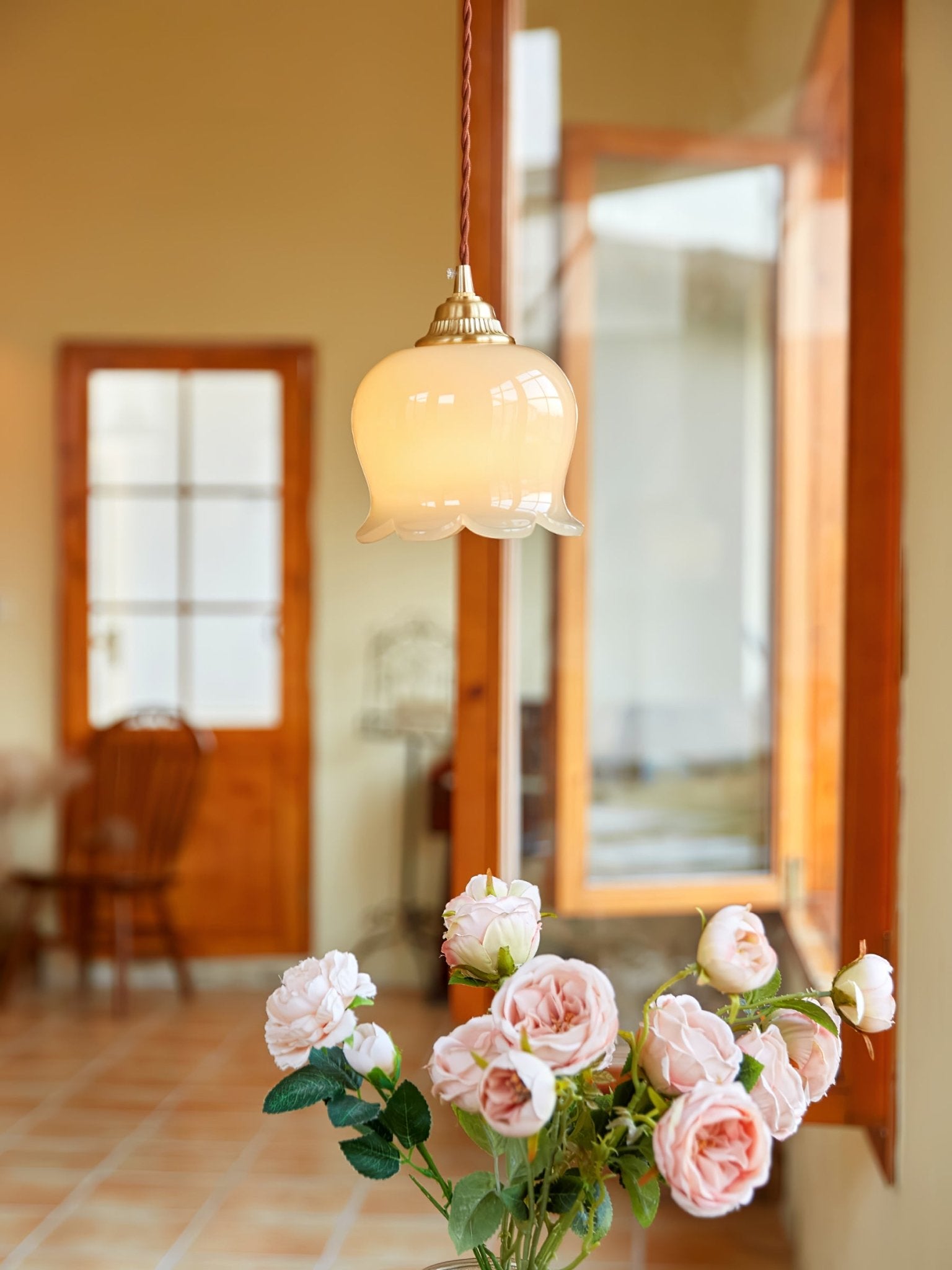 Vintage Brass Petal Glass Pendant Light 1-Light Lasson Living