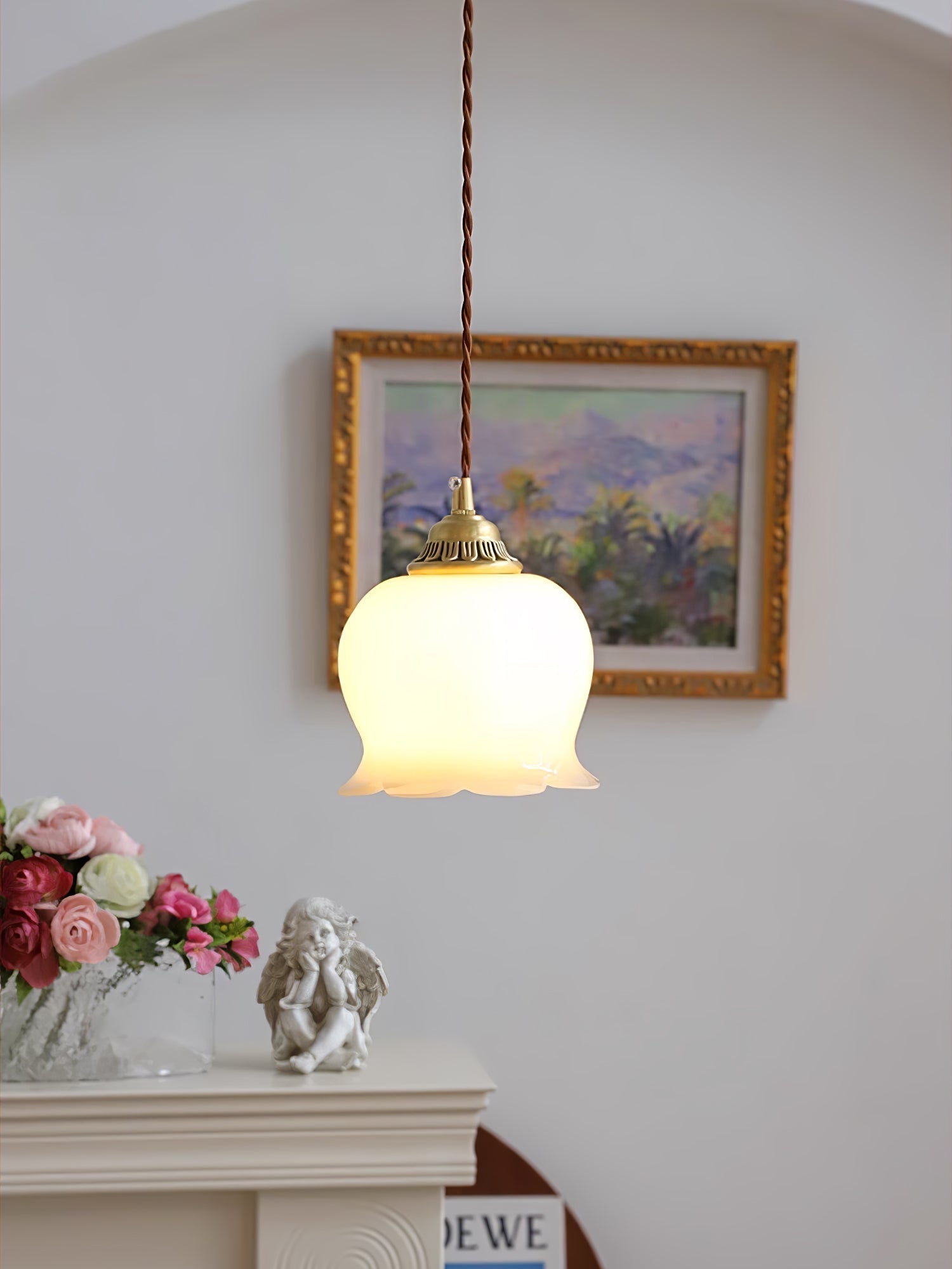 Vintage Brass Petal Glass Pendant Light 1-Light Lasson Living