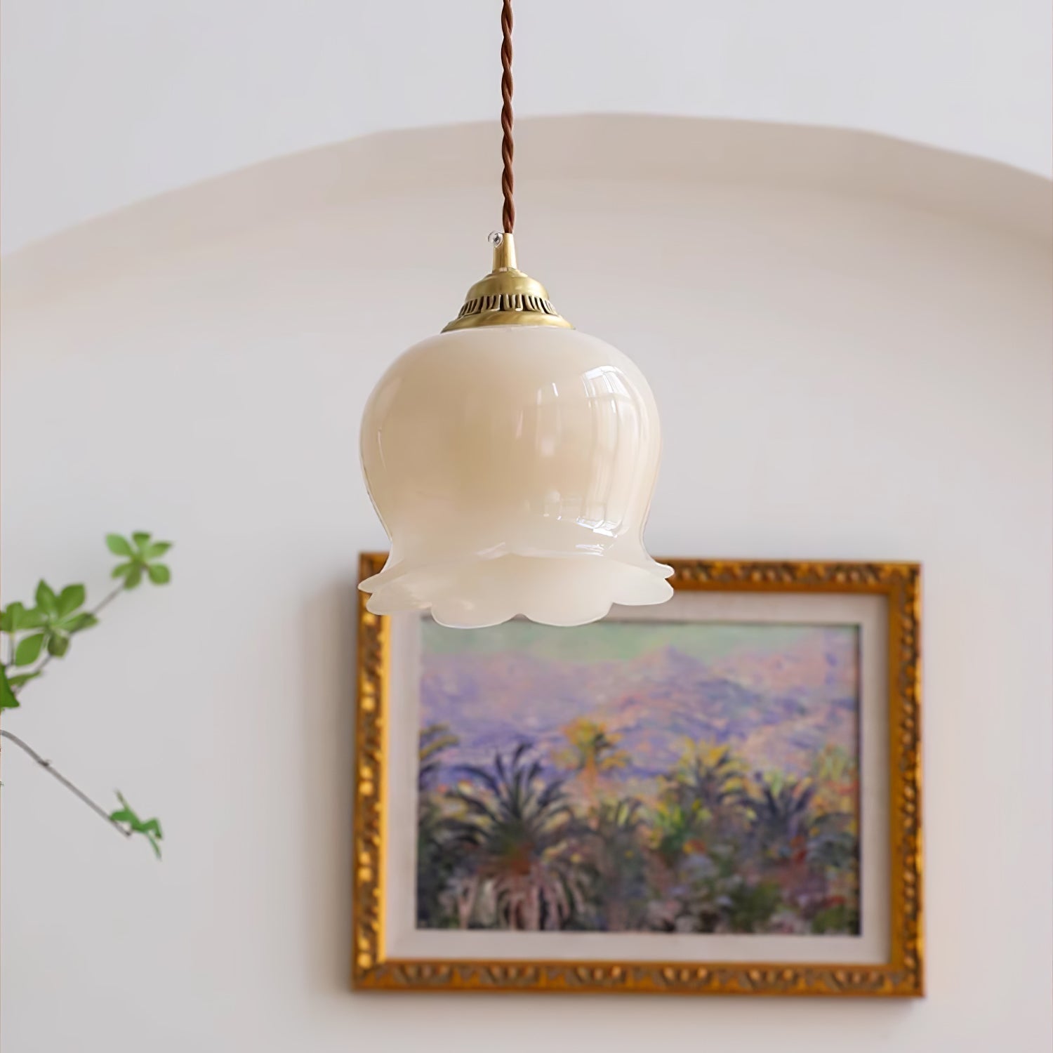 Vintage Brass Petal Glass Pendant Light 1-Light Lasson Living
