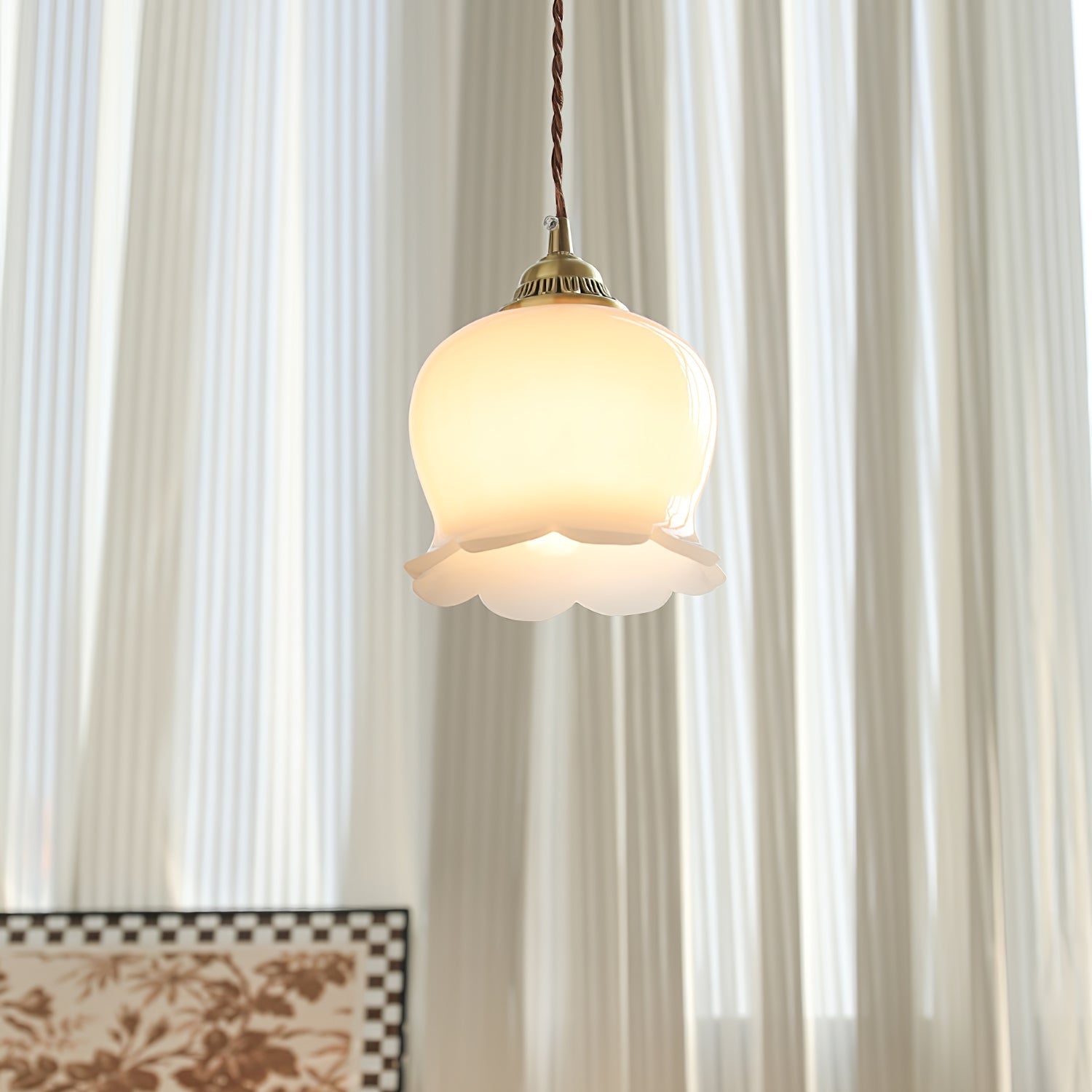Vintage Brass Petal Glass Pendant Light 1-Light Lasson Living