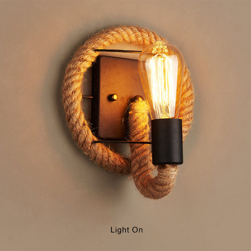 Vintage Rope Round Wall Sconce Lamp 1-Light Lasson Living