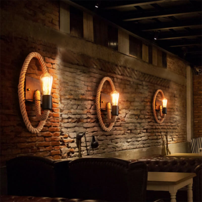 Vintage Rope Round Wall Sconce Lamp 1-Light Lasson Living
