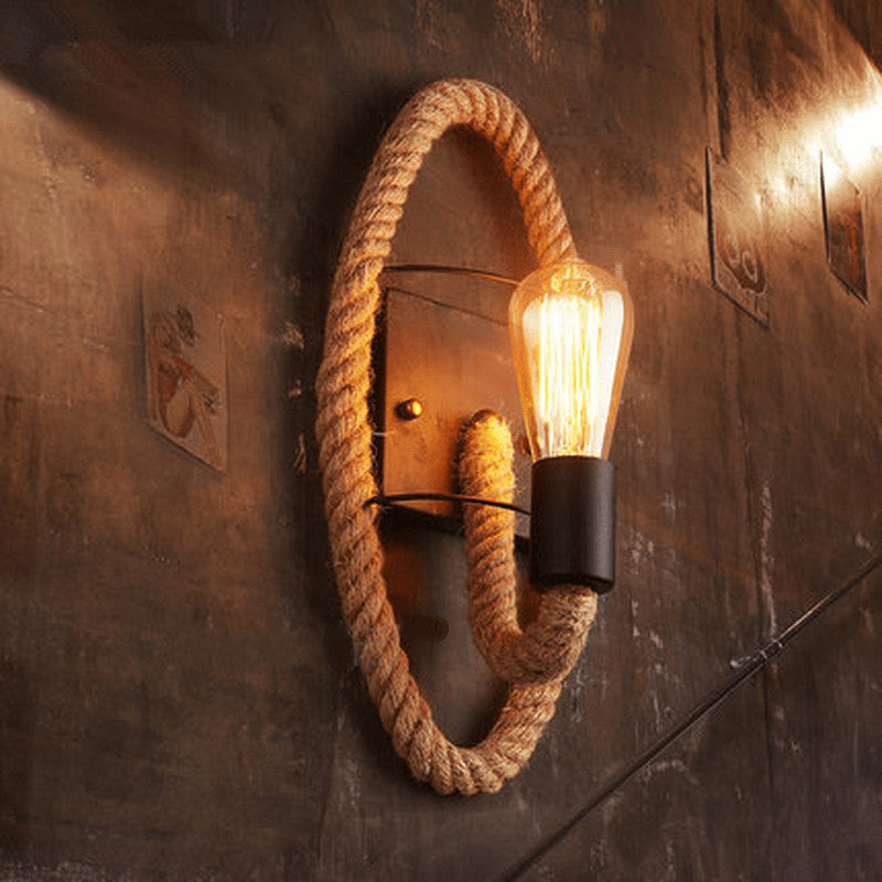 Vintage Rope Round Wall Sconce Lamp 1-Light Lasson Living