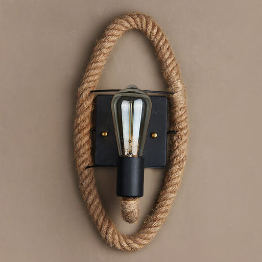 Vintage Rope Round Wall Sconce Lamp 1-Light Lasson Living