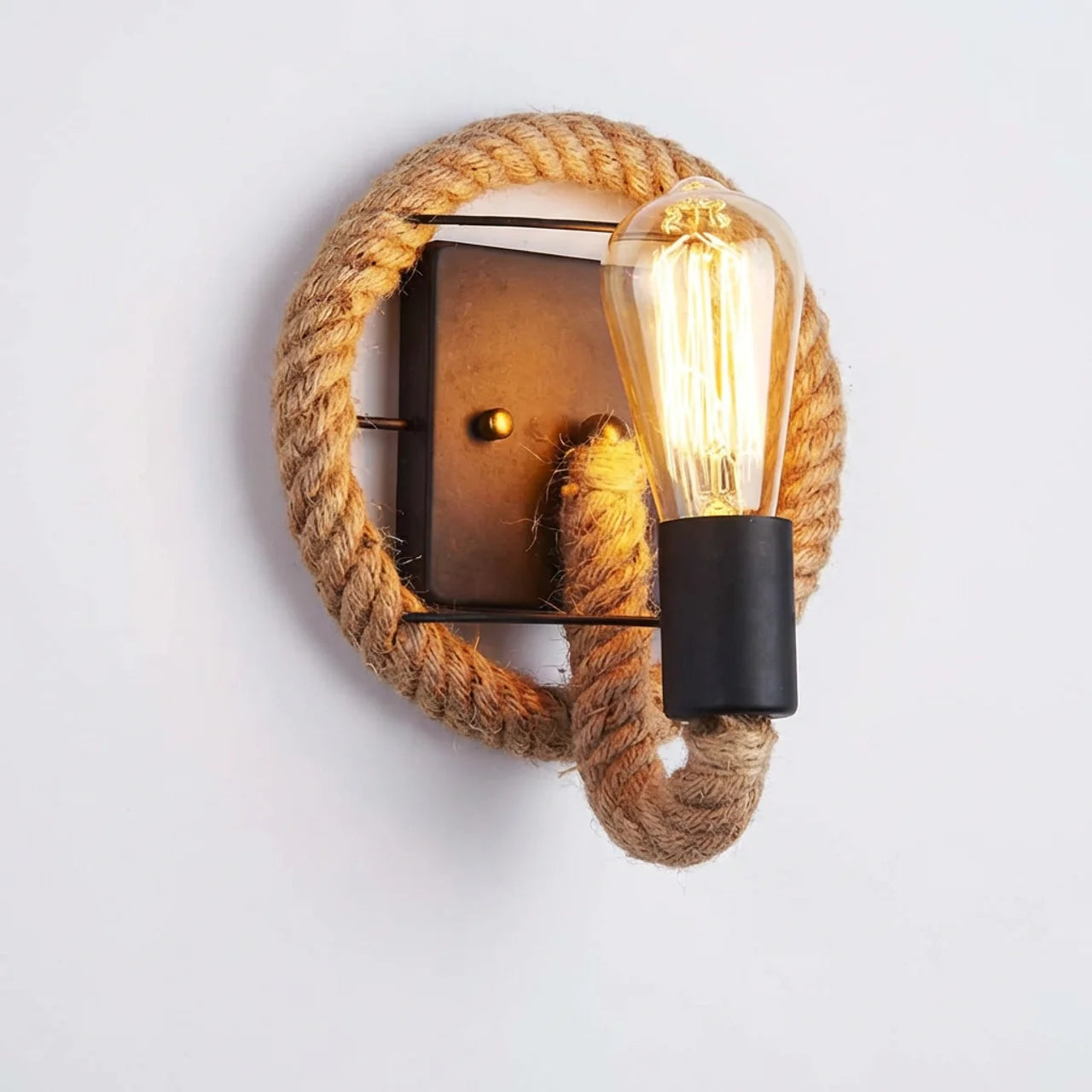 Vintage Rope Round Wall Sconce Lamp 1-Light Lasson Living