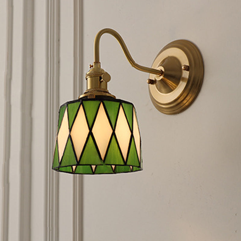 Vintage Tiffany Glass Brass Wall Sconce Lamp 1-Light Lasson Living