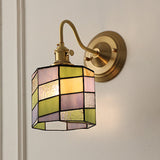 Vintage Tiffany Glass Brass Wall Sconce Lamp 1-Light Lasson Living