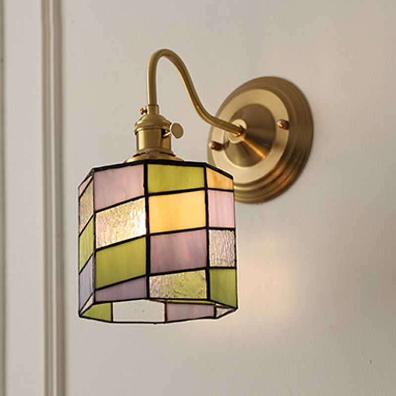Vintage Tiffany Glass Brass Wall Sconce Lamp 1-Light Lasson Living