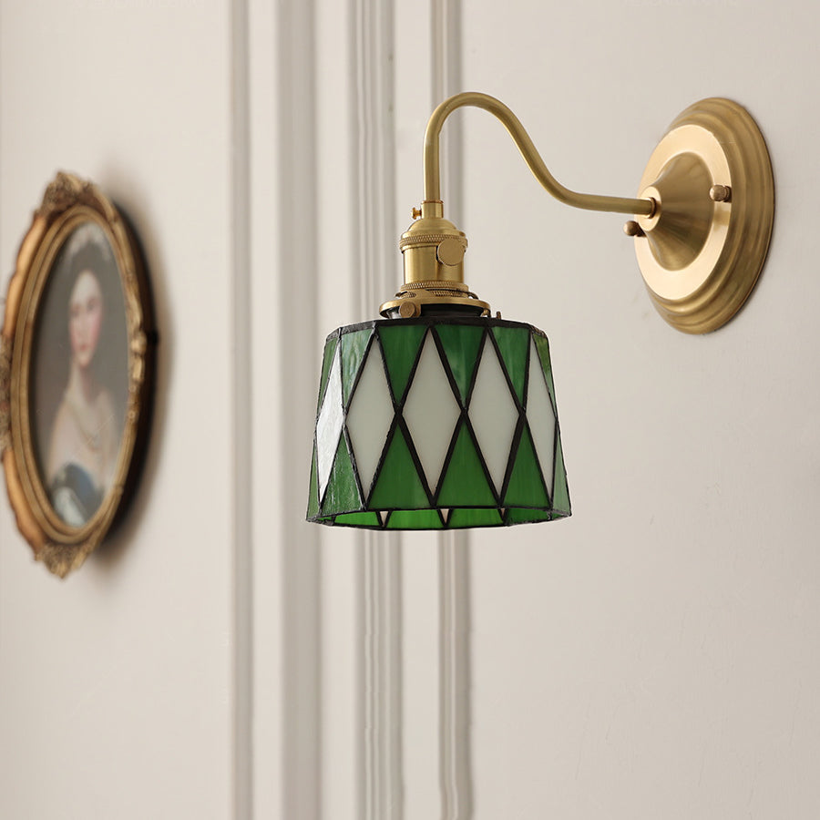 Vintage Tiffany Glass Brass Wall Sconce Lamp 1-Light Lasson Living