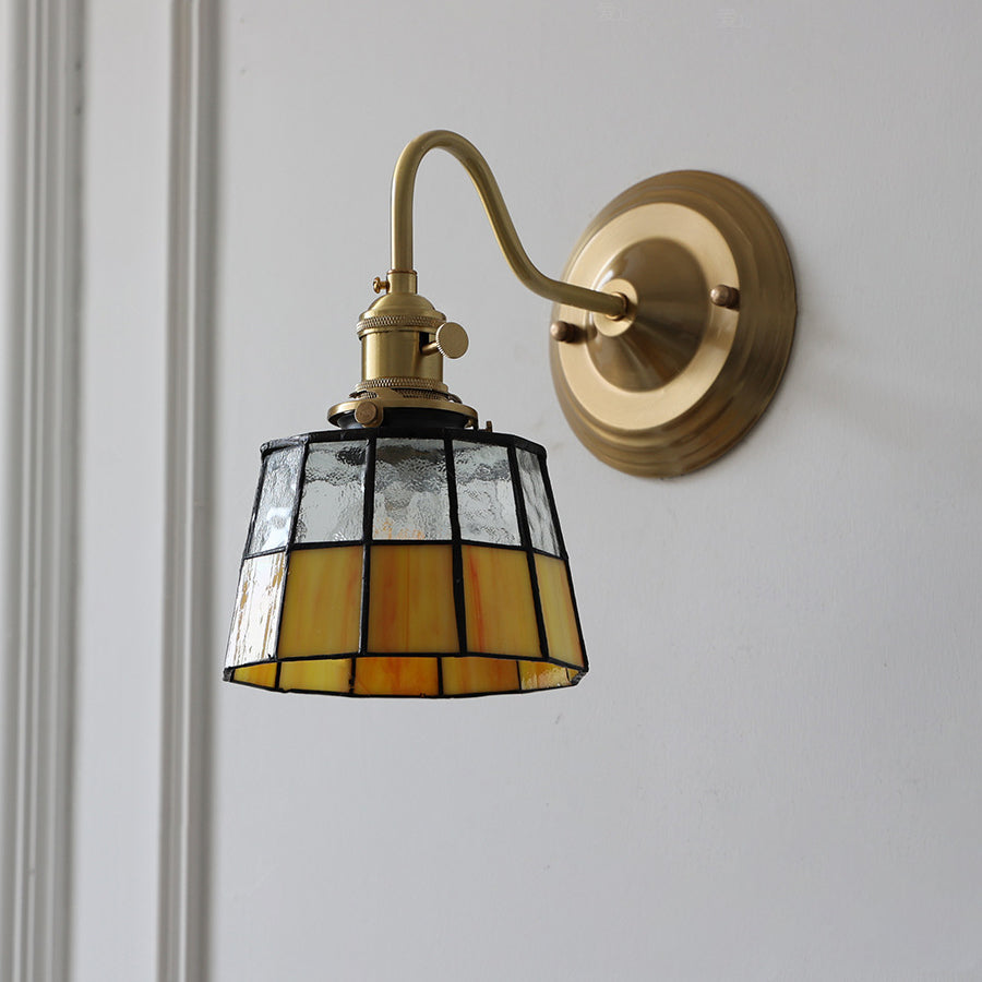 Vintage Tiffany Glass Brass Wall Sconce Lamp 1-Light Lasson Living