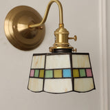 Vintage Tiffany Glass Brass Wall Sconce Lamp 1-Light Lasson Living