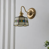Vintage Tiffany Glass Brass Wall Sconce Lamp 1-Light Lasson Living