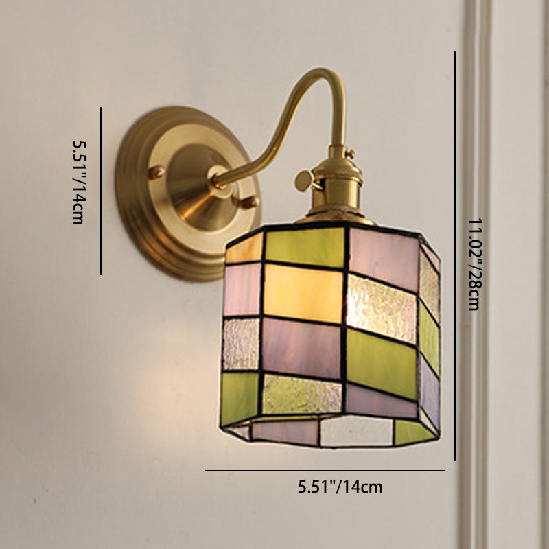 Vintage Tiffany Glass Brass Wall Sconce Lamp 1-Light Lasson Living