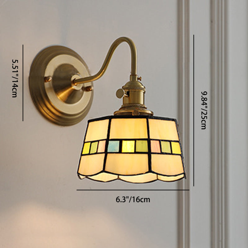 Vintage Tiffany Glass Brass Wall Sconce Lamp 1-Light Lasson Living