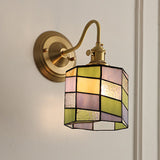 Vintage Tiffany Glass Brass Wall Sconce Lamp 1-Light Lasson Living