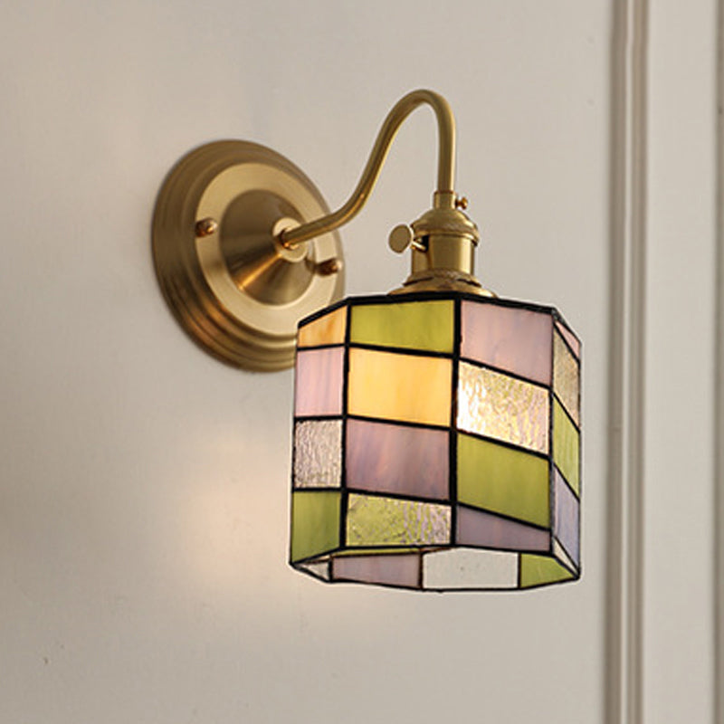 Vintage Tiffany Glass Brass Wall Sconce Lamp 1-Light Lasson Living