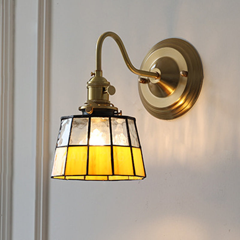 Vintage Tiffany Glass Brass Wall Sconce Lamp 1-Light Lasson Living