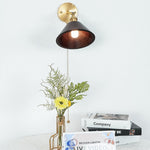 Vintage Dome Wooden Brass Wall Sconce 1-Light Lasson Living