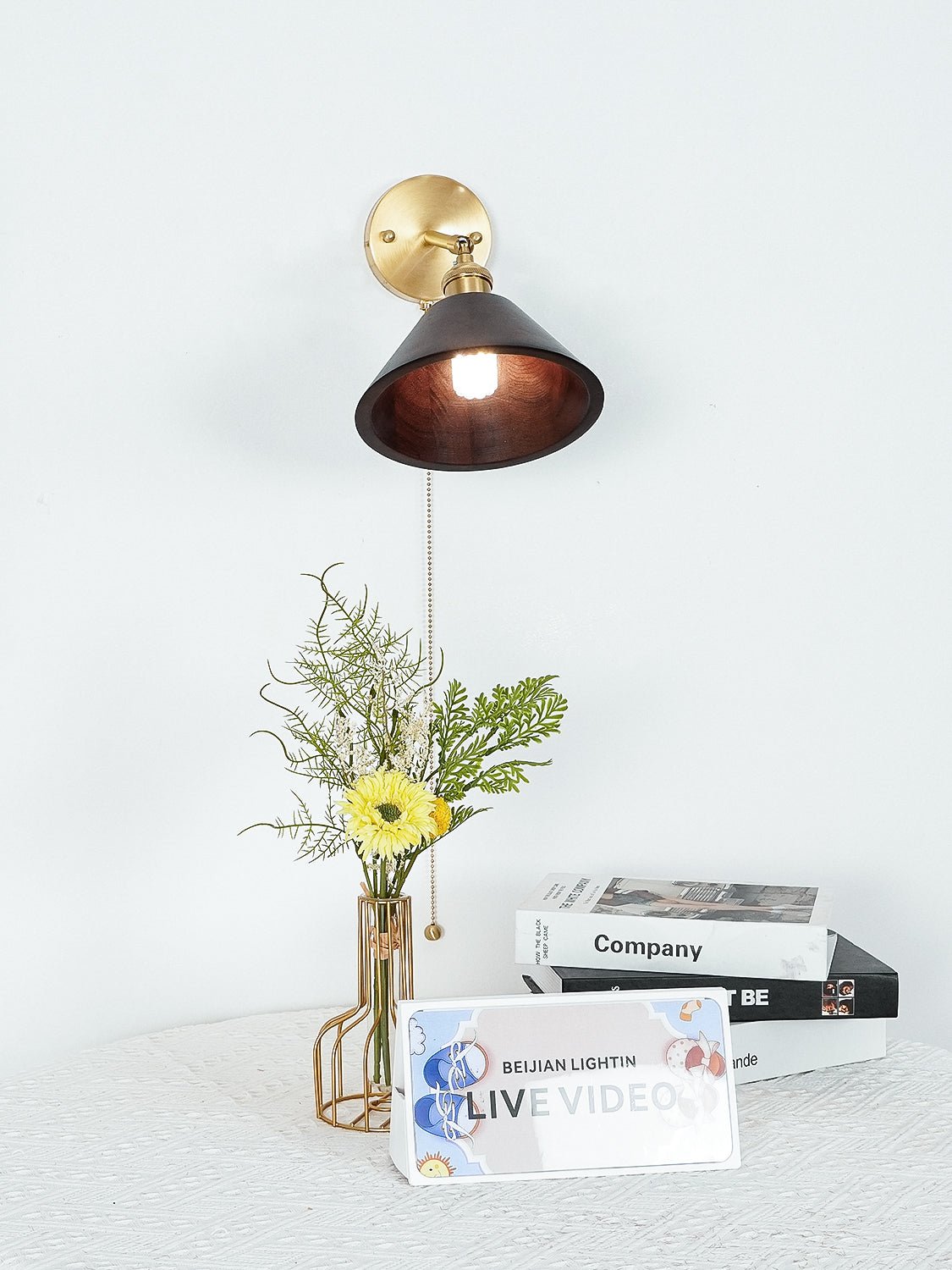Vintage Dome Wooden Brass Wall Sconce 1-Light Lasson Living