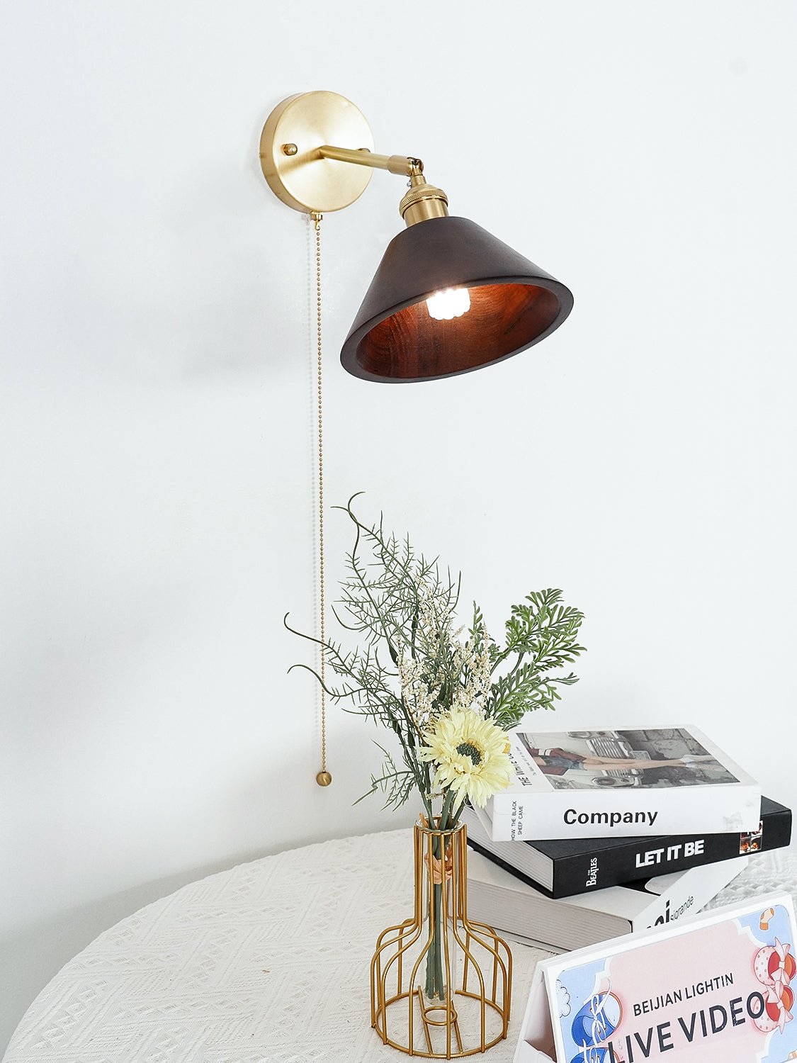 Vintage Dome Wooden Brass Wall Sconce 1-Light Lasson Living